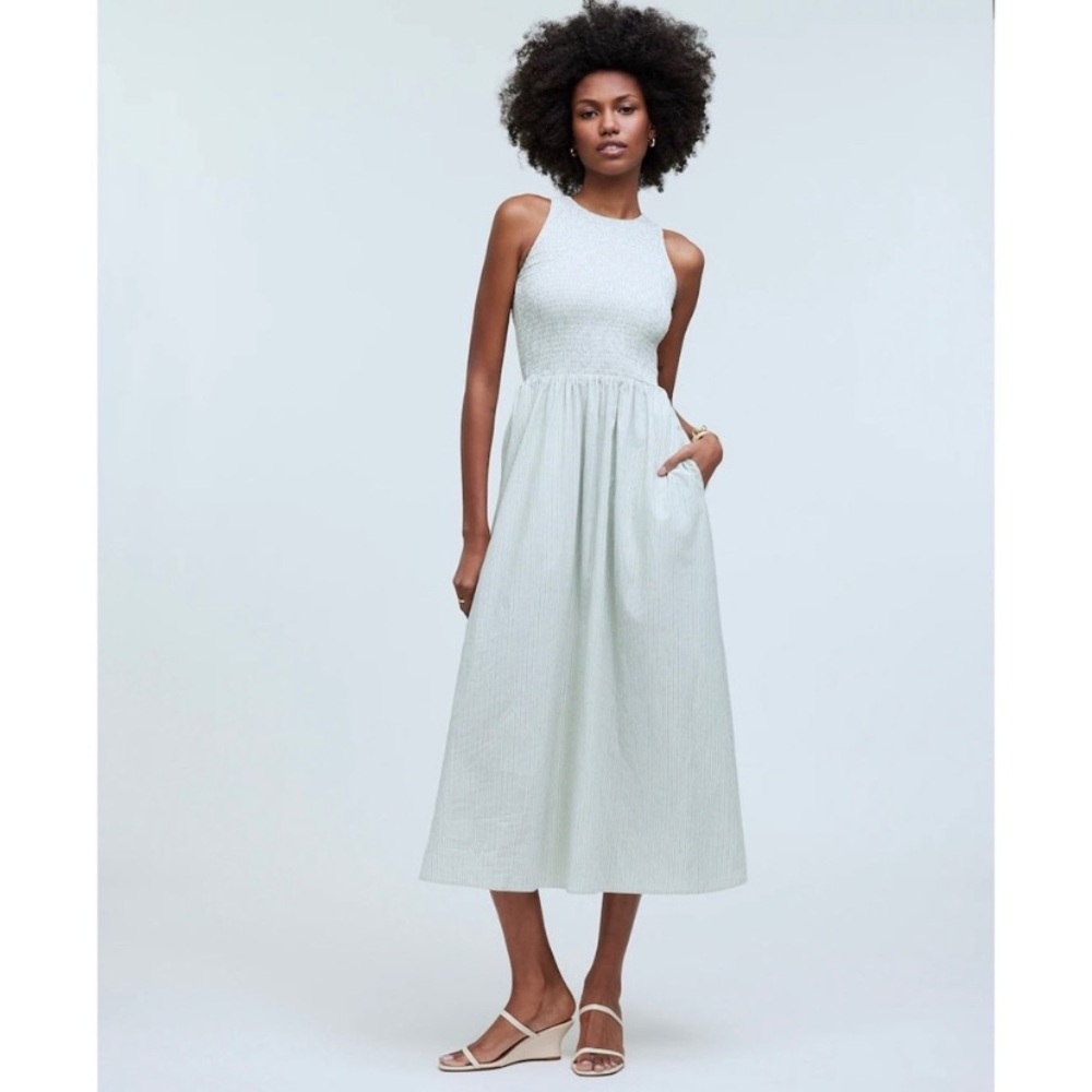 Madewell The Melody Smocked Midi Dress in Pistachio green Size XS easter spring